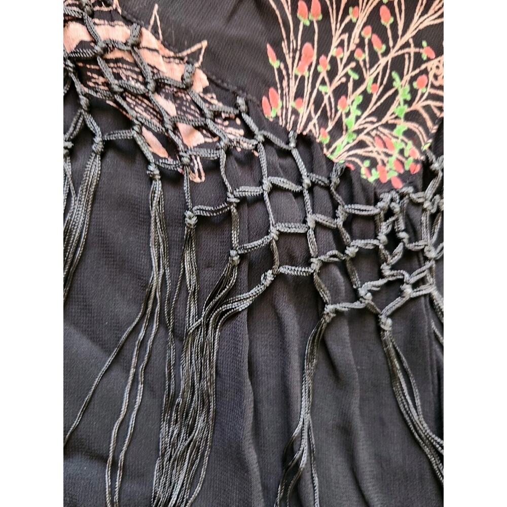 Vtg Starina Piano Fringe Beaded Floral A Line Midi Skirt Sz XL Fairy Whimsical - Picture 5 of 9